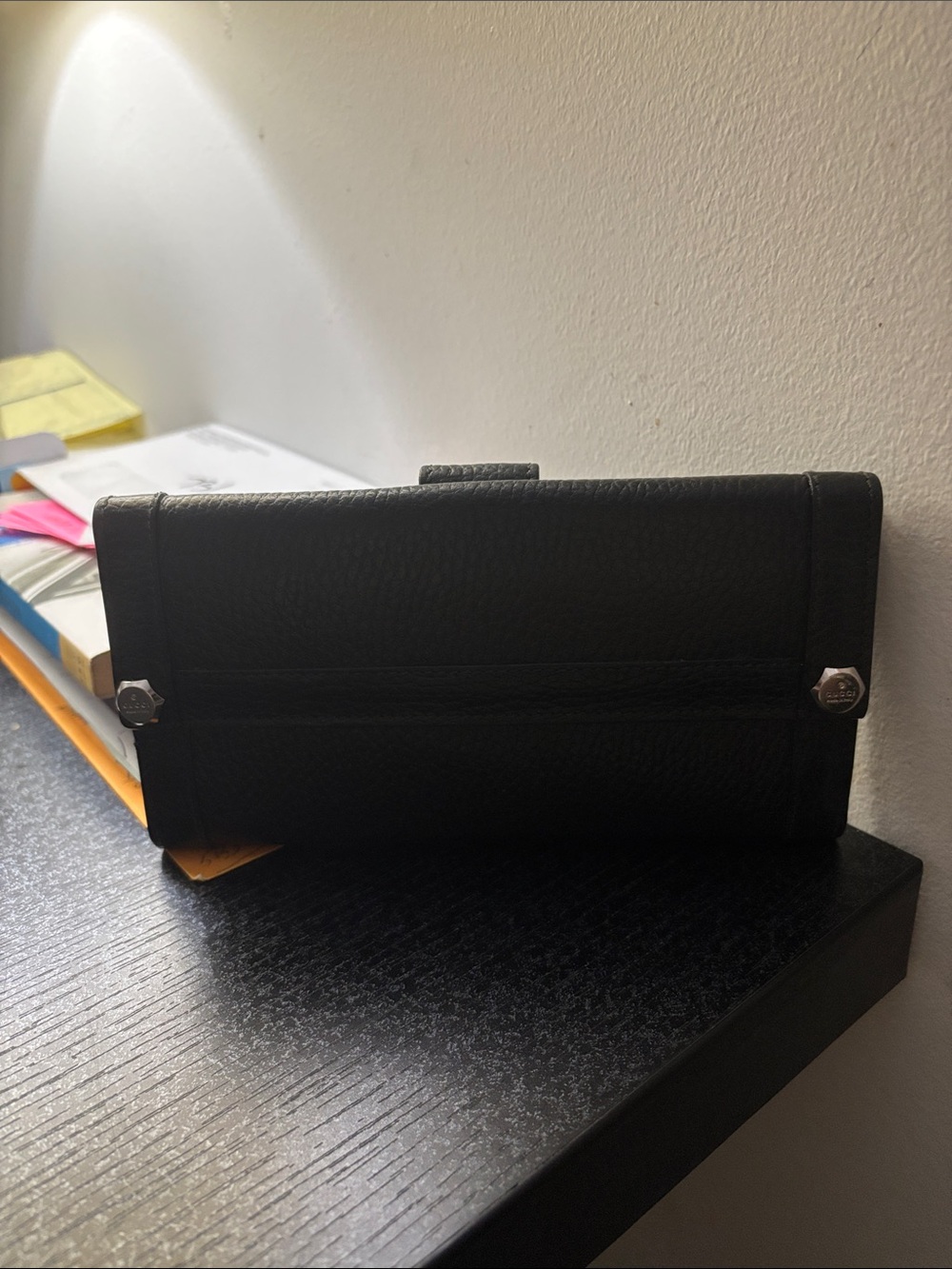Gucci black leather continental long wallet
